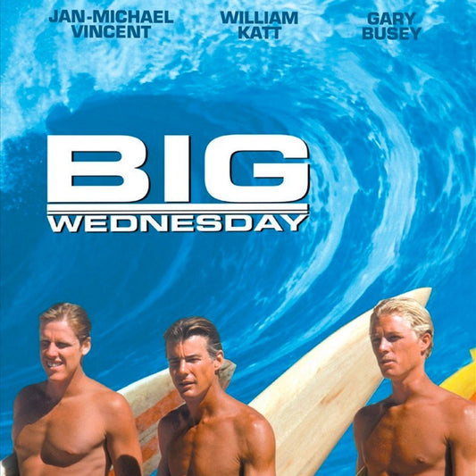 Flyer for the surf movie "Big Wednesday," symbolizing the excitement and anticipation for Eggboards' launch of underglow skateboard lights, paralleling the preparation surfers undergo for epic swells.