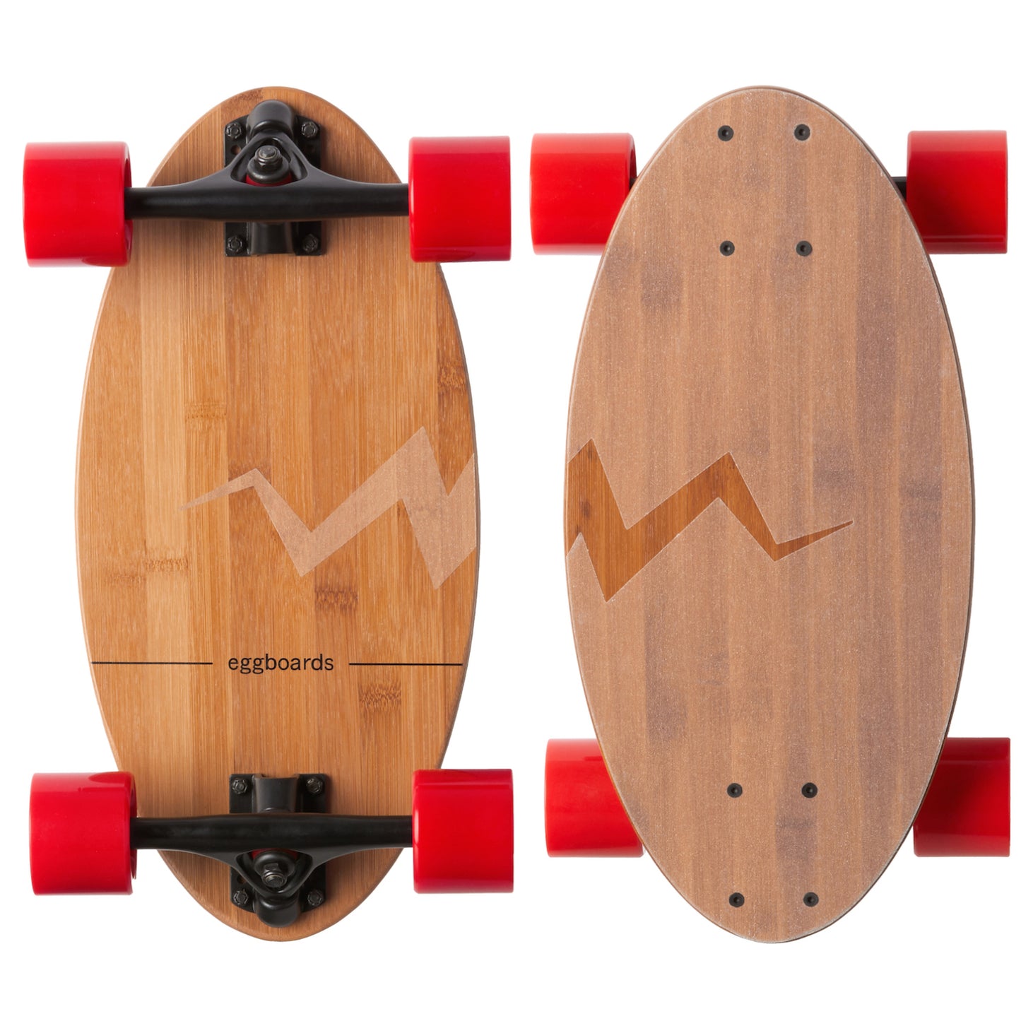 Clear Red Mini Cruiser Skateboard with transparent griptape, showcasing the top and bottom views on a white background.