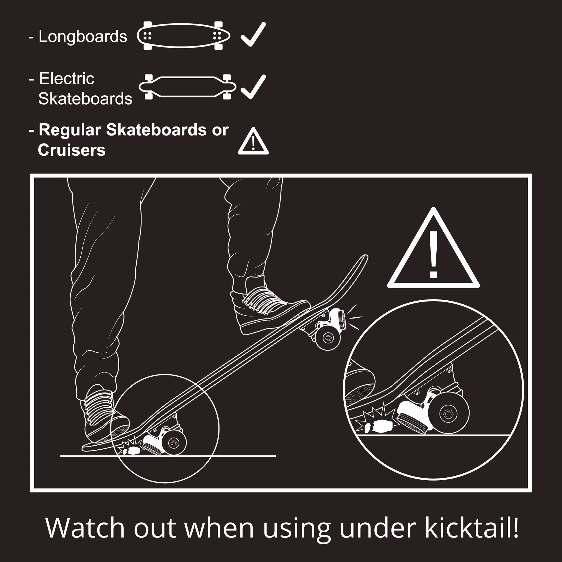 Illustration warning users not to push on the skateboard tail to prevent damage to the light attachment.